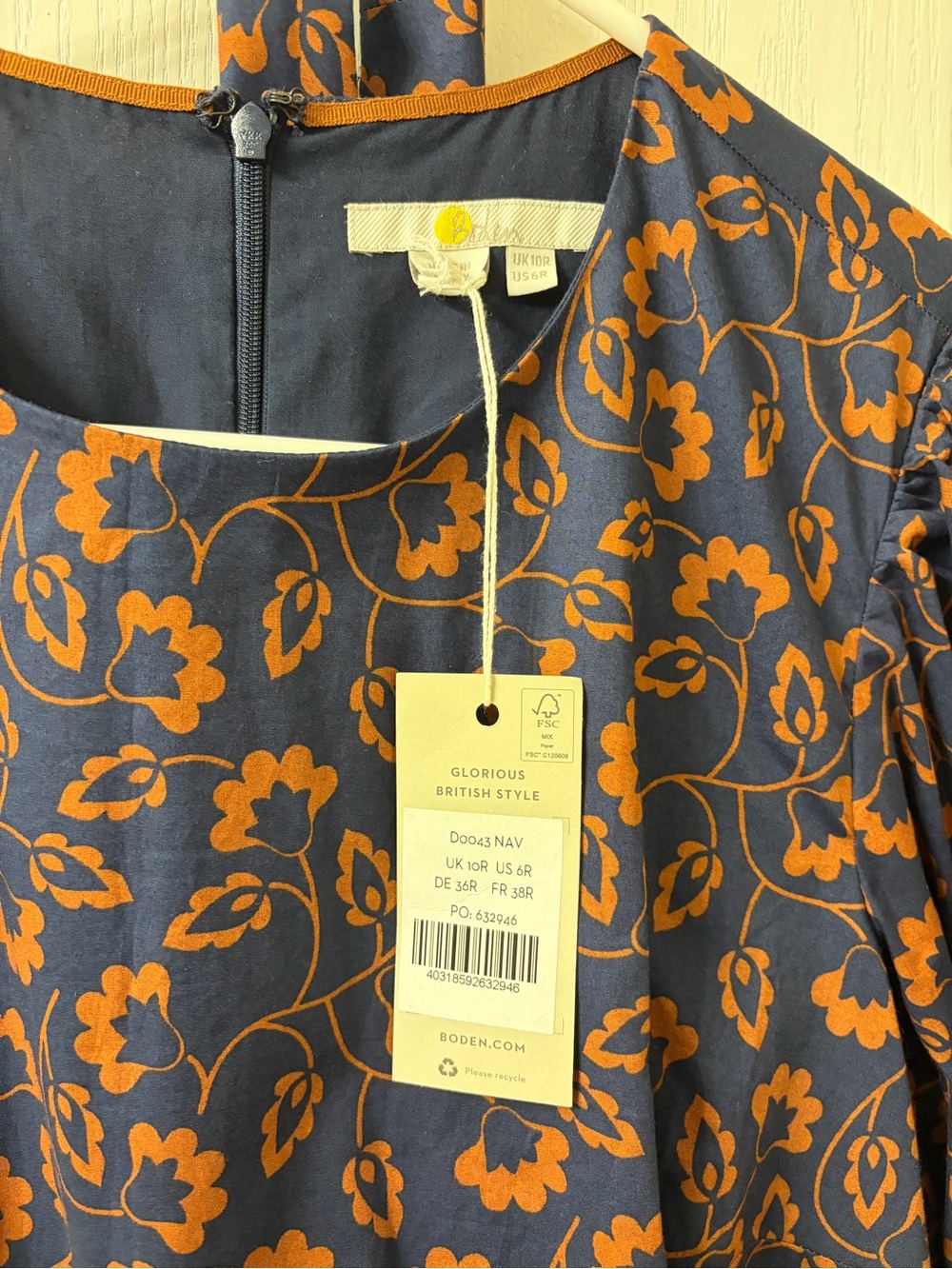 Boden Navy and Rust Floral Shift Dress - Picture 3 of 3